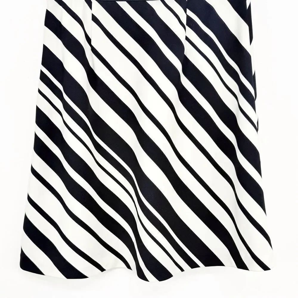 Ann Taylor Blue Black Ivory Diagonal Stripe A Line Flowy Skirt - Picture 8 of 13